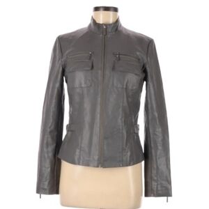 Ann Taylor Gray Moto leather Jacket S